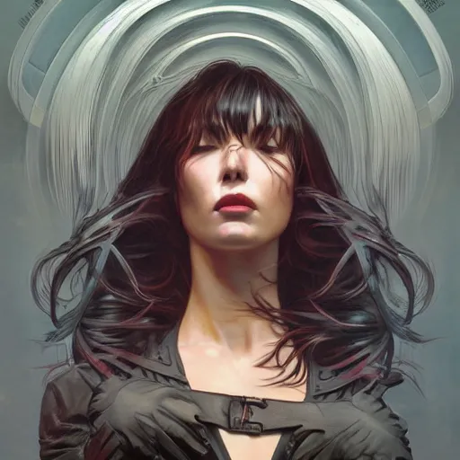 Image similar to brutalist Portrait of KMFDM, intricate, wild, highly detailed, digital painting, artstation, concept art, smooth, sharp focus, illustration, art by artgerm and greg rutkowski and alphonse mucha and Hajime Sorayama