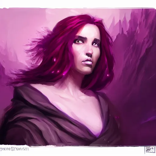 Image similar to necromancer glowing with purple magic, red hair, female, glacier landscape, D&D, fantasy, intricate, elegant, highly detailed, digital painting, artstation, concept art, matte, sharp focus, illustration, art by Ben Quilty