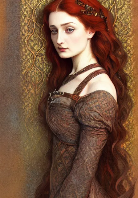 Image similar to sansa, intricate, elegant, highly detailed, digital painting, artstation, concept art, smooth, sharp focus, illustration, pre - raphaelite style, monet, mucha