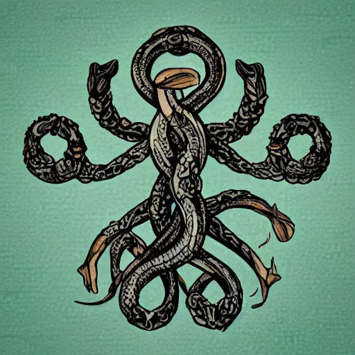 Prompt: illustration of Greek Hydra, the middle head looks like a derp and the outer heads look at the middle head with disgust