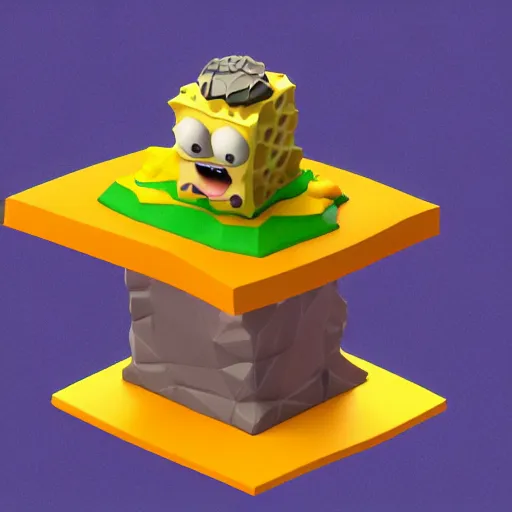 Prompt: Matte 3d low poly icon of Spongebob pogging, lat lighting, isometric 3d render,