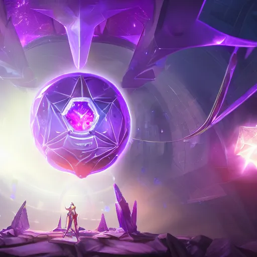 Prompt: purple powerful magic mana symbol, crystal and sci - fi structure, epic legends game icon, stylized digital illustration, radiating, a glowing aura, global illumination, ray tracing, hdr, unreal engine, octane render, trending on arstation, by ian pesty and katarzyna bek - chmiel