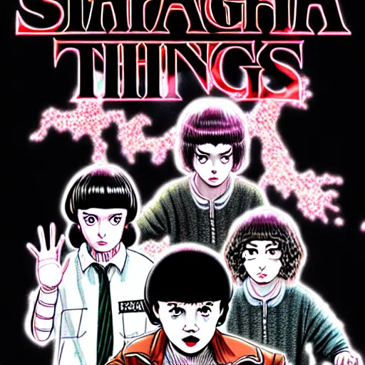 Image similar to stranger things 4 season manga by junji ito