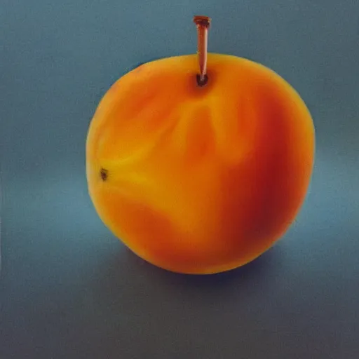 Image similar to a photo of an apricot that has been painted in the style of david bowie