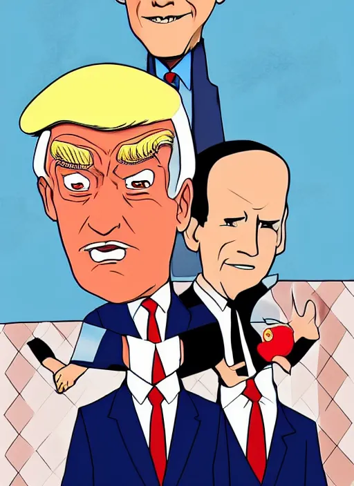 Image similar to : obama trump and biden as Twin Peaks character designed by Rumiko Takahashi