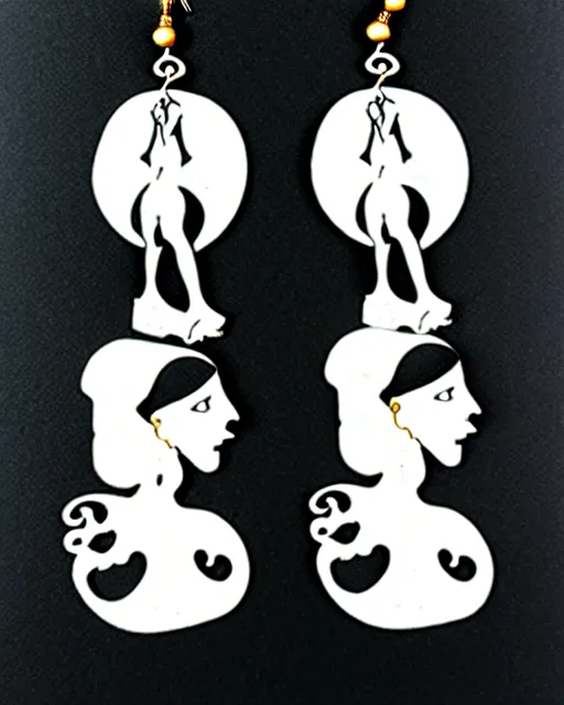 Image similar to aubrey beardsley, the climax, 2 d lasercut earrings,