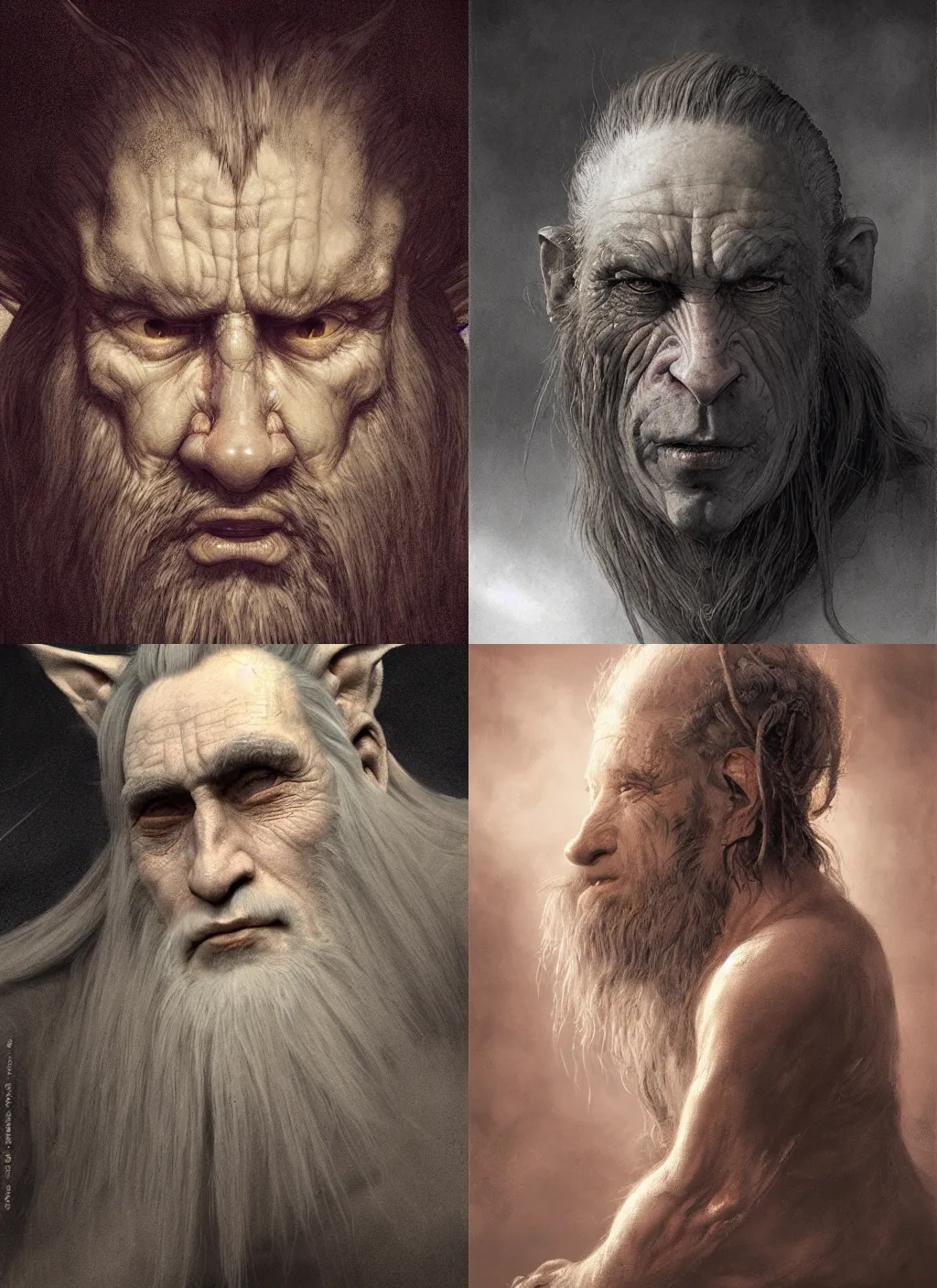 Image similar to portrait of a gentle and wise troll with long hairs in alan lee and marc simonetti and emil melmoth style , cinematic lighting