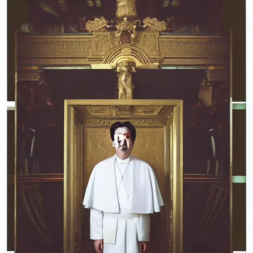 Prompt: portrait of shinzo abe is the new pope, ( sony a 7 r iv, symmetric balance, polarizing filter, photolab, lightroom, 4 k, dolby vision, photography award, vogue, perfect face )