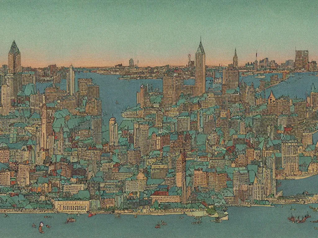 Image similar to highly detailed illustration of the milwaukee skyline, city of milwaukee, photo taken from the lake, by edmund dulac and android jones