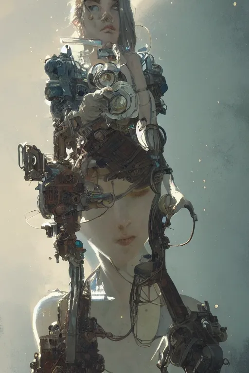 Prompt: A full portrait of a beautiful post apocalyptic offworld machinist, intricate, elegant, highly detailed, digital painting, artstation, concept art, smooth, sharp focus, illustration, art by Krenz Cushart and Artem Demura and alphonse mucha