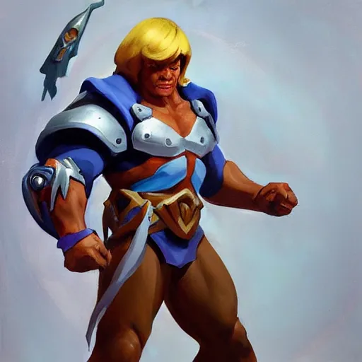 Image similar to greg manchess portrait painting of gorgeous he - man the master of the universe as overwatch character, medium shot, asymmetrical, profile picture, organic painting, sunny day, matte painting, bold shapes, hard edges, street art, trending on artstation, by huang guangjian, gil elvgren, ruan jia, greg rutkowski, gaston bussiere