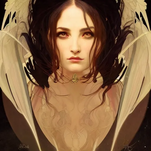 Image similar to A portrait of A beautiful! angel in black flames!! by Ross Tran!! and alphonse mucha and greg rutkowski! and gustav doré!!,In style of digital art illustration.Symmetry.Highly detailed face.Fantasy,smooth,hyper detailed,sharp focus,Soft light.trending on artstation.4k