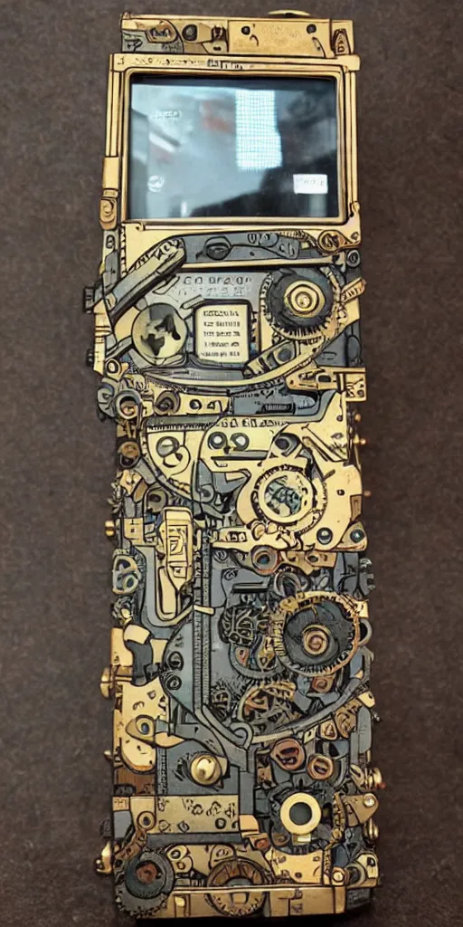 Image similar to an extremely complex and advanced steampunk gameboy