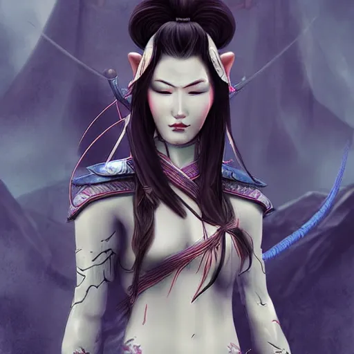 Prompt: elven samurai woman digital art seen on art station