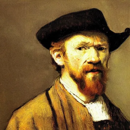 Prompt: portrait of the artist rembrandt van rijn, painted in the style of vincent van gogh
