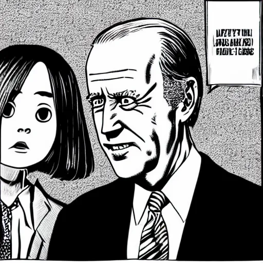 Image similar to Creepy Joe Biden by Junji Ito, horror manga