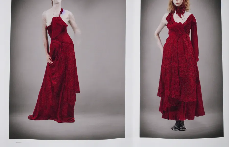 Prompt: dress out of blood, catalogue photograph