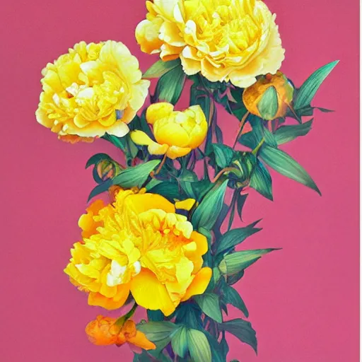 Prompt: yellow peonies by james jean