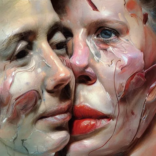 Prompt: lovers, skin, close up, by jenny saville