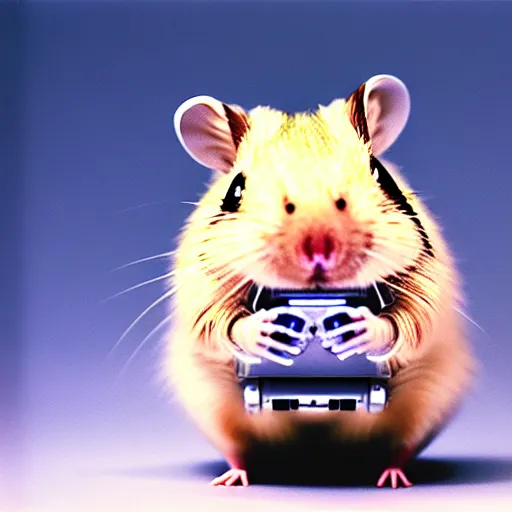 Image similar to uhd candid photo of a robotic android hamster. photo by annie leibowitz