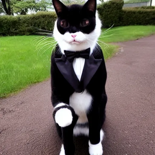 Image similar to a tuxedo cat dressed up as queen elizabeth