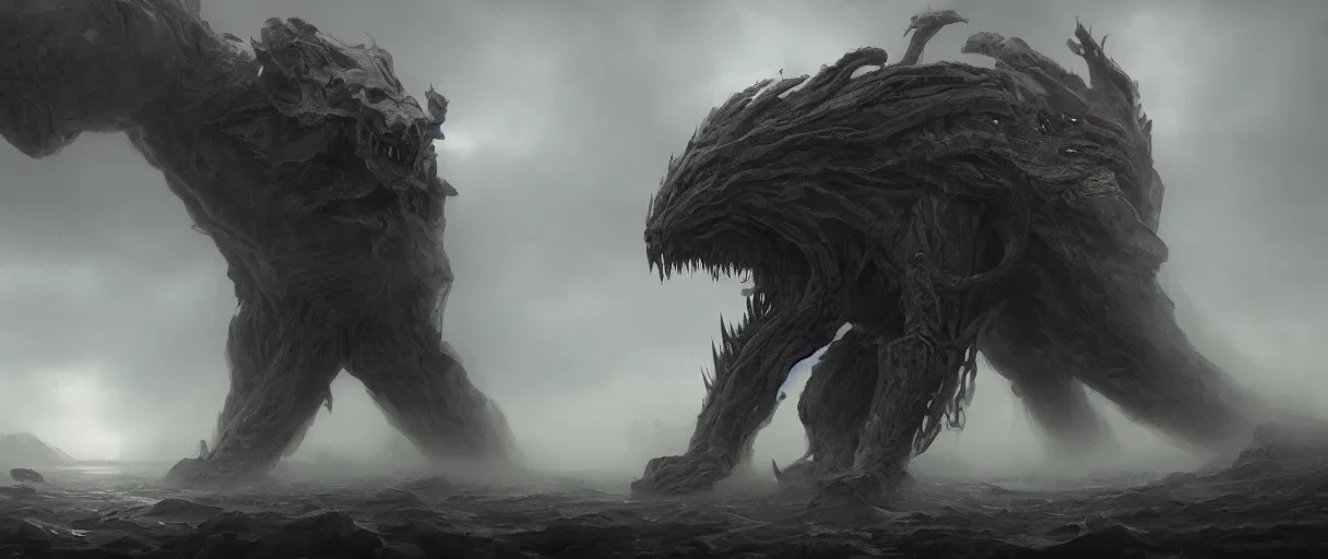 Prompt: A terrifying giant monster made of mist and paint, dramatic atmosphere, cinematic lighting, masterpiece digital painting by Alex Grey, Greg Rutkowski, 4k wallpaper, artstation