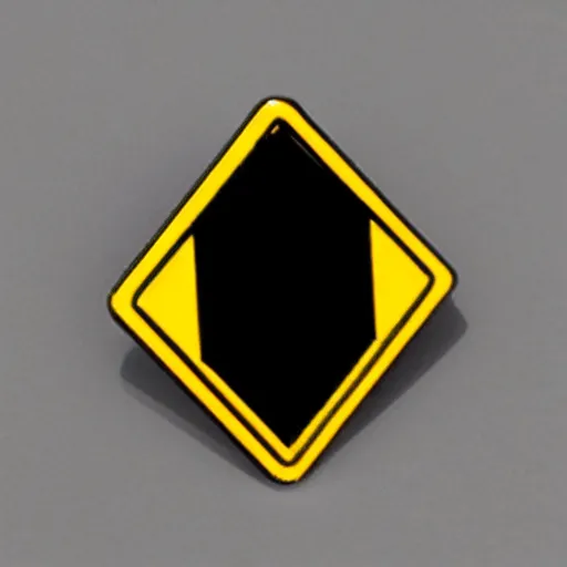 Image similar to a diamond enamel pin of a caution exclamation mark warning label, smooth curves, dribble