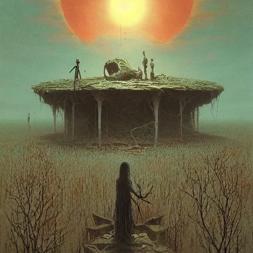 Image similar to end of the world, grunge, horror, loony toons style, illustrated by zdzisław Beksiński and greg rutkowski.