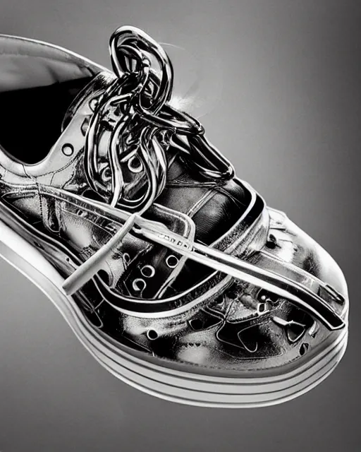 Image similar to balenciaga sneakers made out of clock parts, hyper realism, high detail, extremely detailed, very sharp, award winning photo, in the style of vivian maier