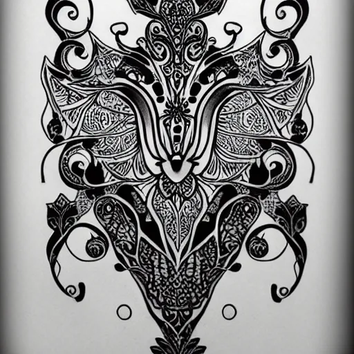 Image similar to tattoo black and white artistic henna pattern organic art nouveau highly detailed 4 k asymmetrical — ar 1 0 2 4 : 3 0