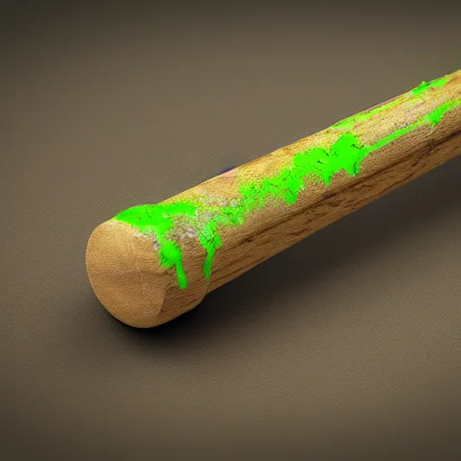 Image similar to short wooden cane with green slime on it, octane render