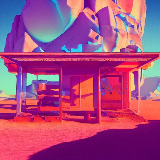 Image similar to desert town of forgotten objects by Beeple, Lisa Frank, Kidmograph and Stephen Shore, digital art, beautiful holography cover design