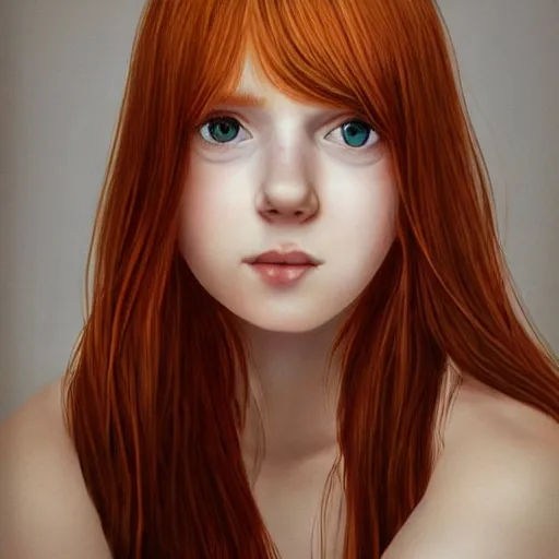 Image similar to a photorealistic!! portrait!! of a beautiful ginger girl with beautiful eyes looking at the camera