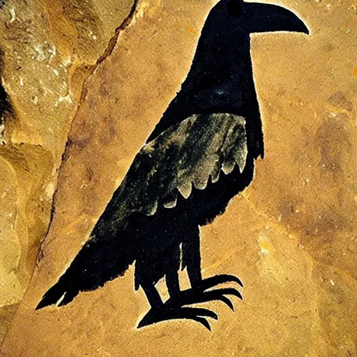 Prompt: raven - shaman, prehistoric cave painting