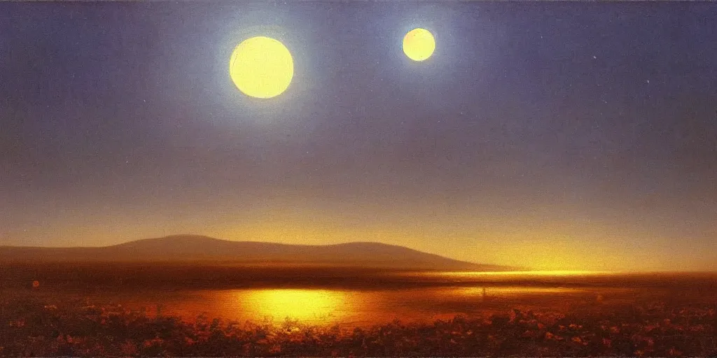 Prompt: awe inspiring arkhip kuindzhi landscape, hyperrealistic oil painting, moonlight, 4 k, matte