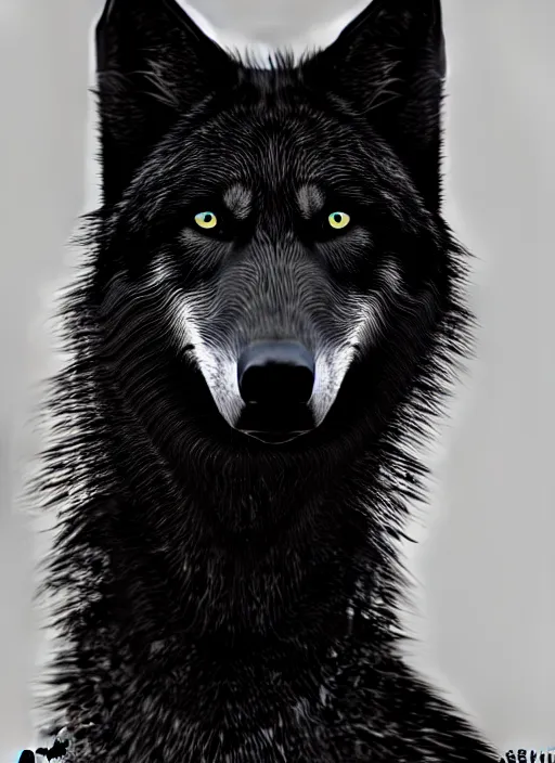 Prompt: A black Wolf sitting, highly detailed, artstation, matte, sharp focus