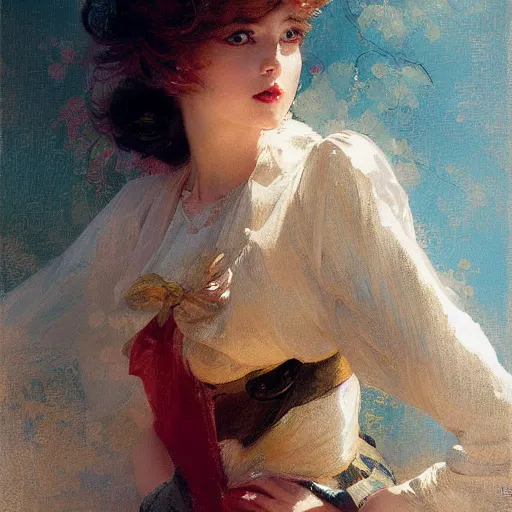 Image similar to a high fashion studio portrait of a cute anime girl, painting by gaston bussiere, craig mullins, j. c. leyendecker