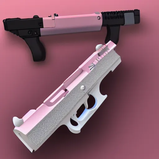 Prompt: beautiful surreal pistol, light pink, Japanese style, cute, cinematic lighting, trending on artstation, 8k
