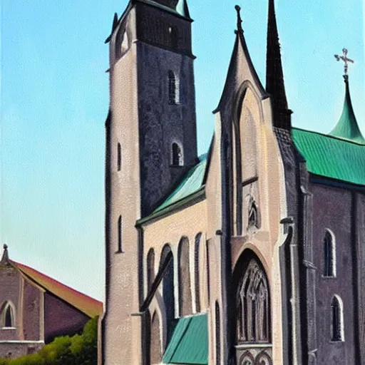 Prompt: highly detailed award winning oil painting of the Stavanger cathedral-W 1024