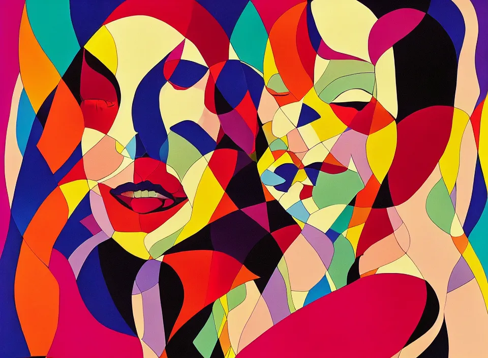 Prompt: graphic design of a woman by milton glaser, vibrant colors, detailed, surreal