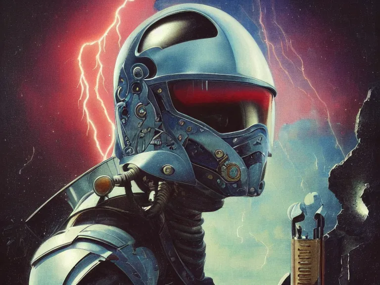 Prompt: a detailed profile painting of a bounty hunter in armour and visor, cinematic sci-fi poster. Flight suit, anatomy portrait symmetrical and science fiction theme with lightning, aurora lighting clouds and stars. Clean and minimal design by beksinski carl spitzweg and tuomas korpi. baroque elements. baroque element. intricate artwork by caravaggio. Oil painting. Trending on artstation. 8k