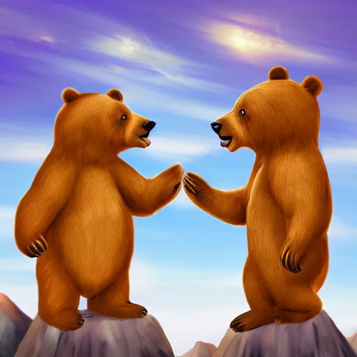 Prompt: two bears high - fiving, realistic