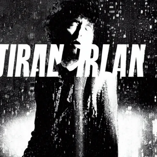 Image similar to 1 0 meter tall bob dylan terrorising the city, blade runner aesthetic