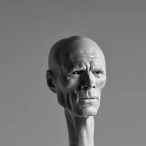 Image similar to a polymer clay statuette of Ed Harris, studio lighting, F 1.4 Kodak Portra