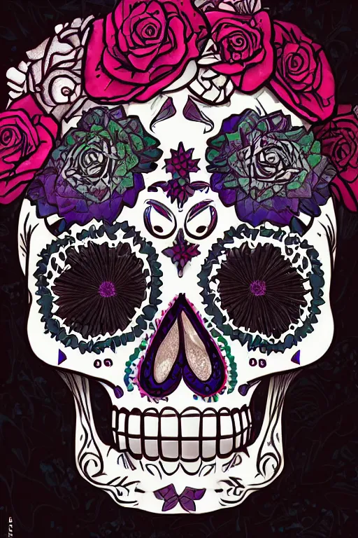 Image similar to illustration of a sugar skull day of the dead girl, art by lixin yin