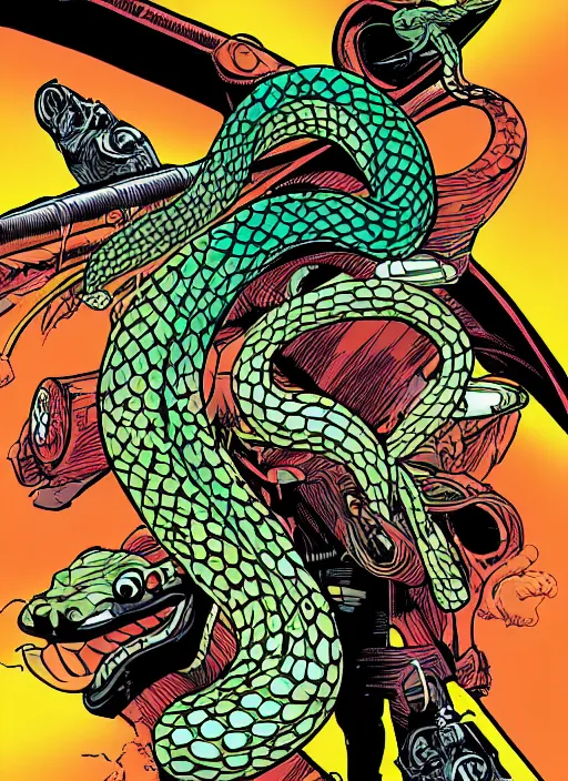 Image similar to snakes on a plane, comic book style by ralph goings, digital art
