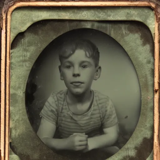 Image similar to underwater tintype photo of boy in a cave