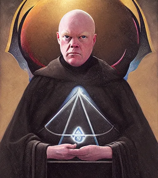 Image similar to A Magical Portrait of Jesse Plemons as Aleister Crowley the Great Mage of Thelema, art by Tom Bagshaw and Wayne Barlowe and John Jude Palencar