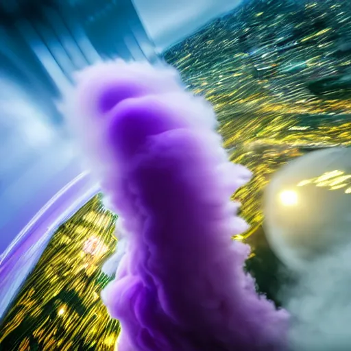 Image similar to A photograph of two extremely beautiful amazing purple tornados entering tokyo award-winning UHD 4K