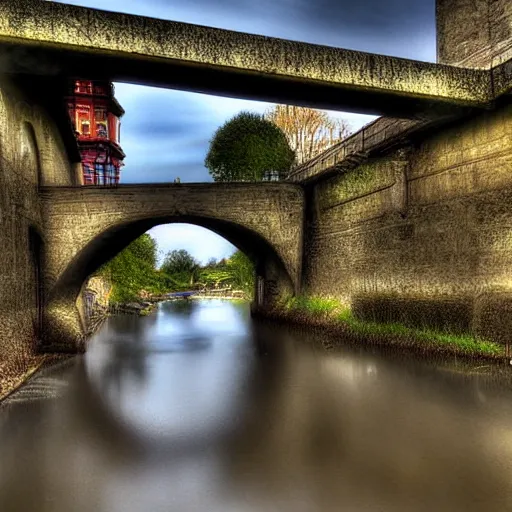 Image similar to a troll living under a medieval bridge realistic 3 5 mm hdr professional photograph